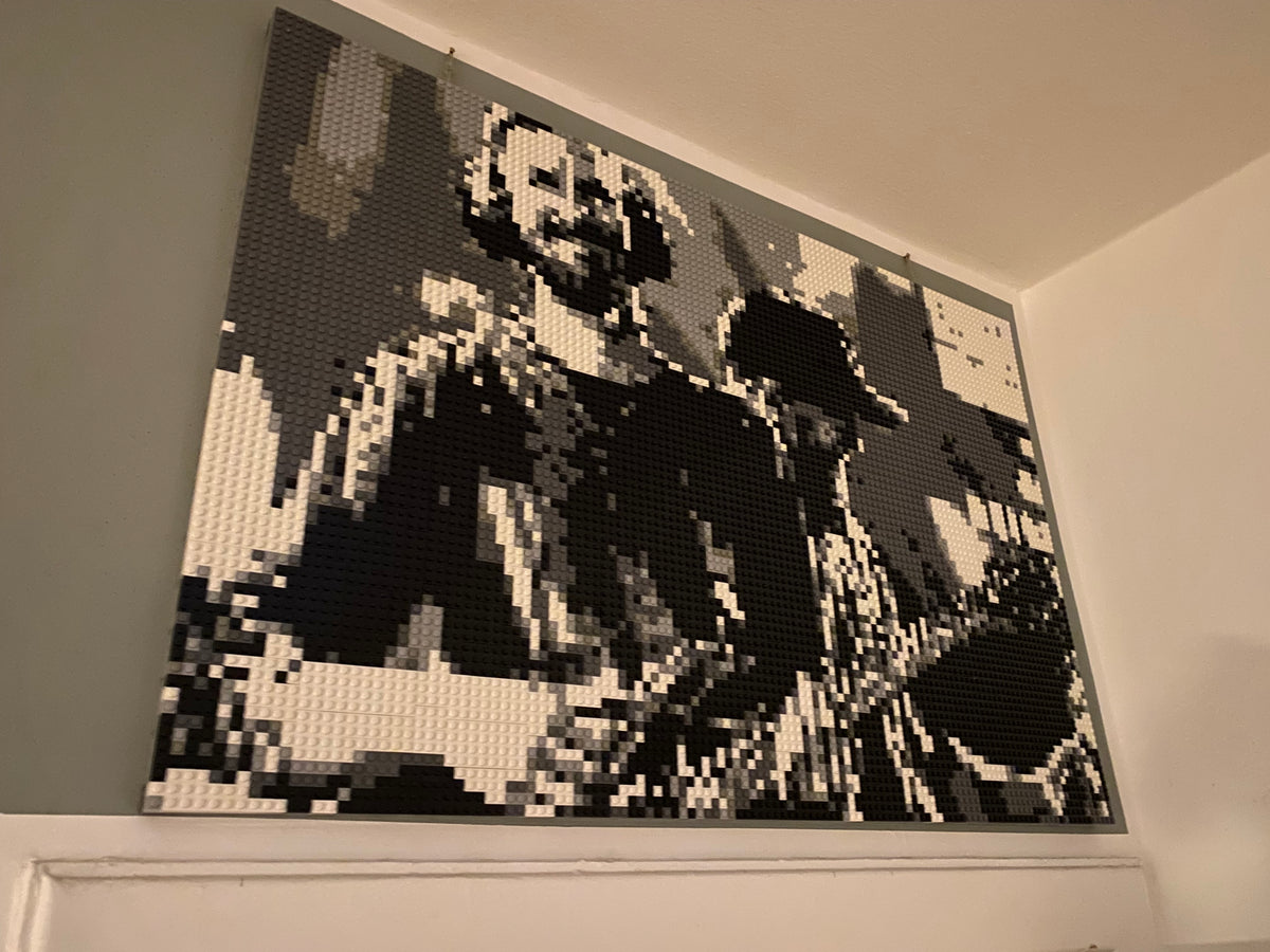 Custom Brick Mosaic Wall Art of Brad Delson and Phoenix on a wall