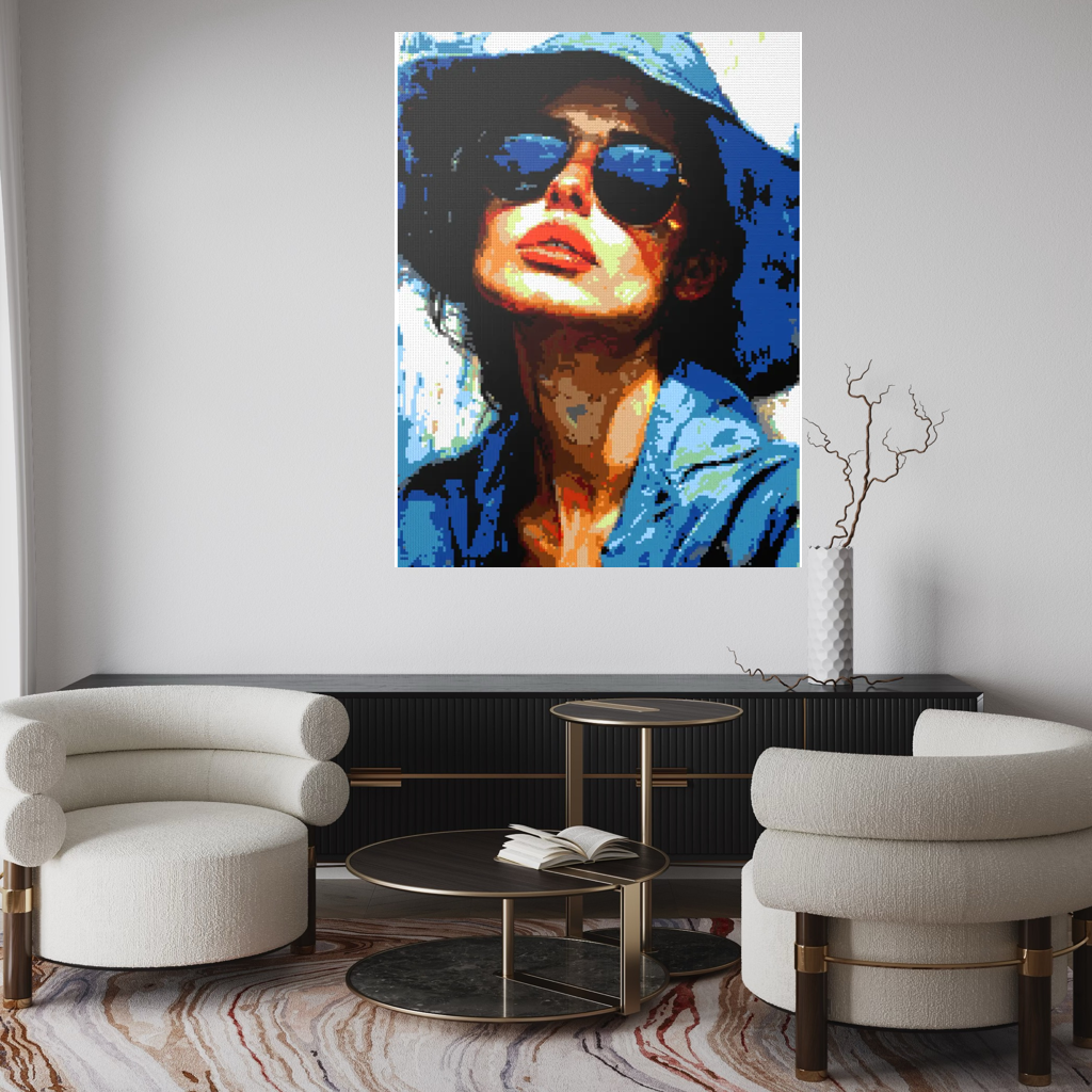 Woman in blue hat mosaic