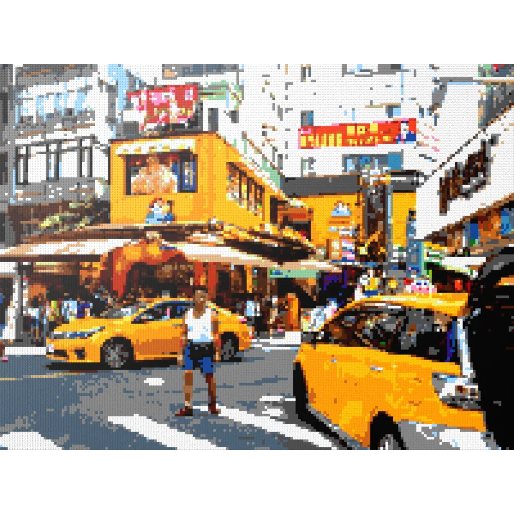Taipei Street Scene with Taxis