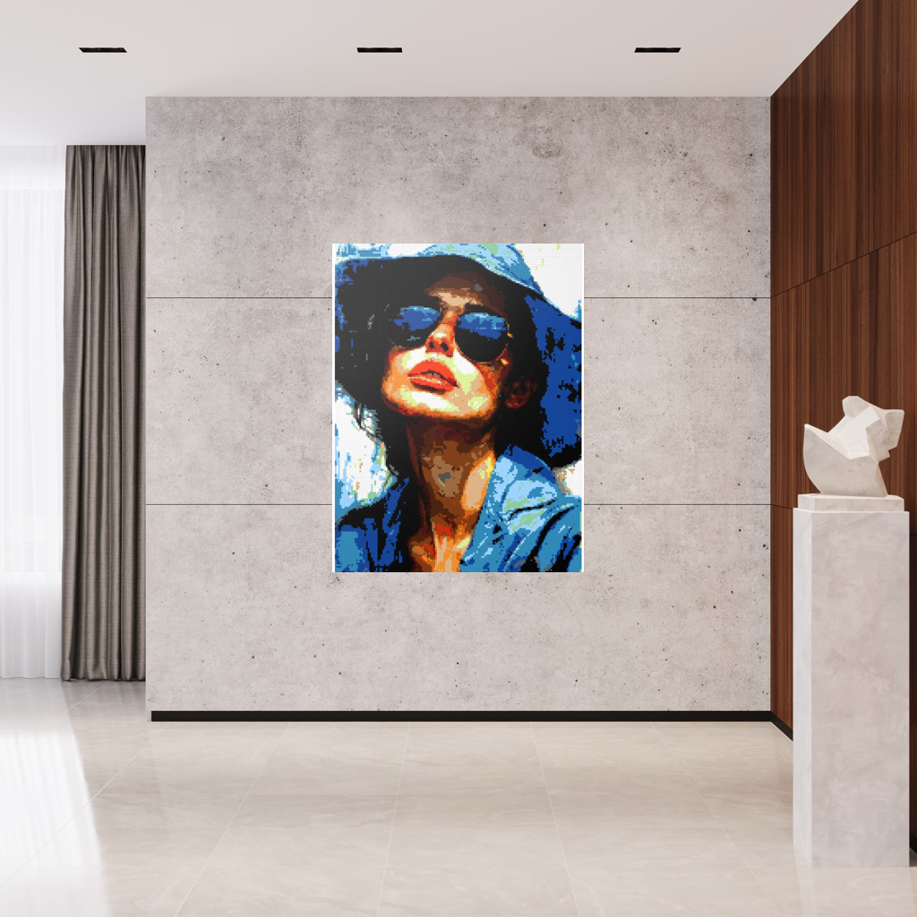 Woman in blue hat mosaic