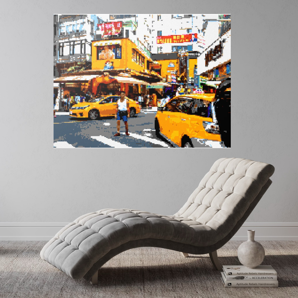 Taipei Street Scene with Taxis