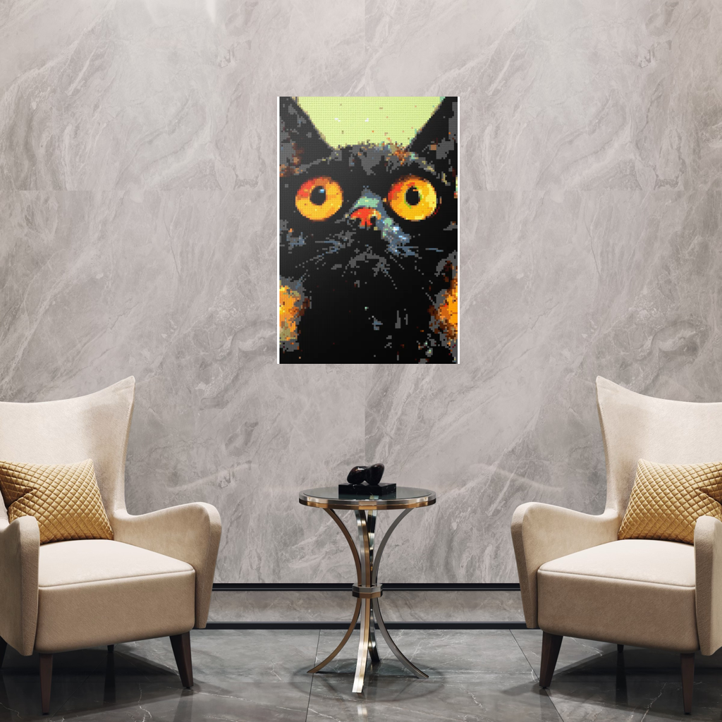 Black cat with yellow eyes