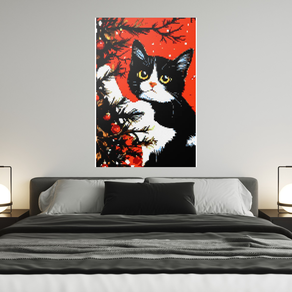 Cats love the Christmas tree mosaic