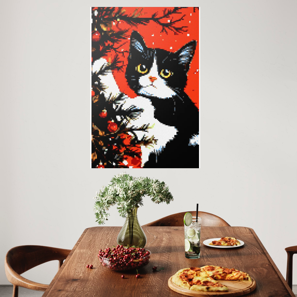 Cats love the Christmas tree mosaic