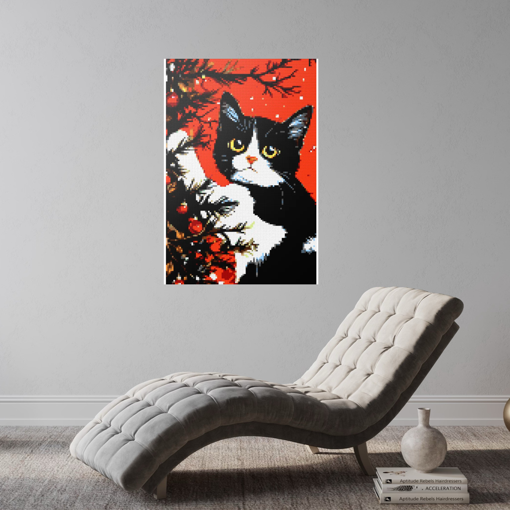 Cats love the Christmas tree mosaic