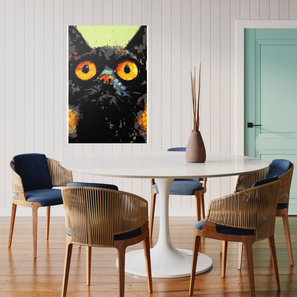 Black cat with yellow eyes