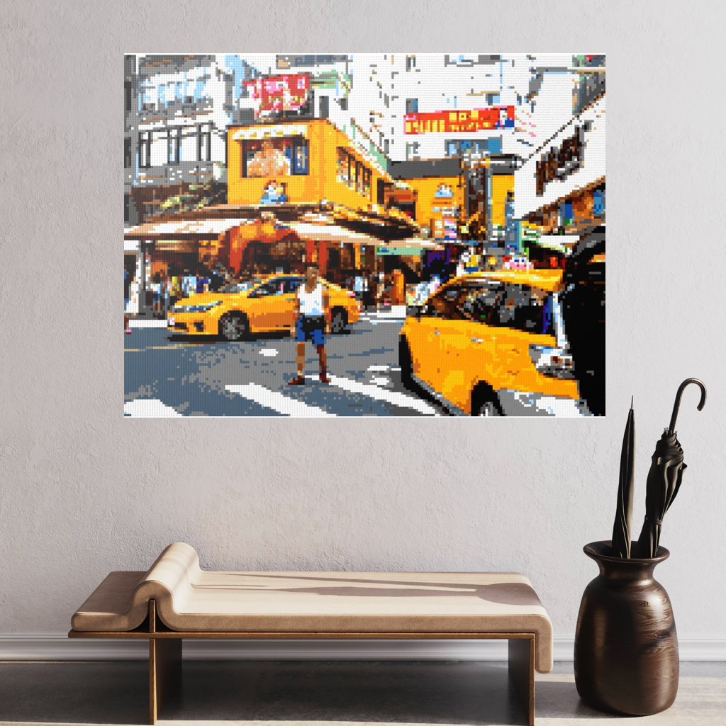 Taipei Street Scene with Taxis