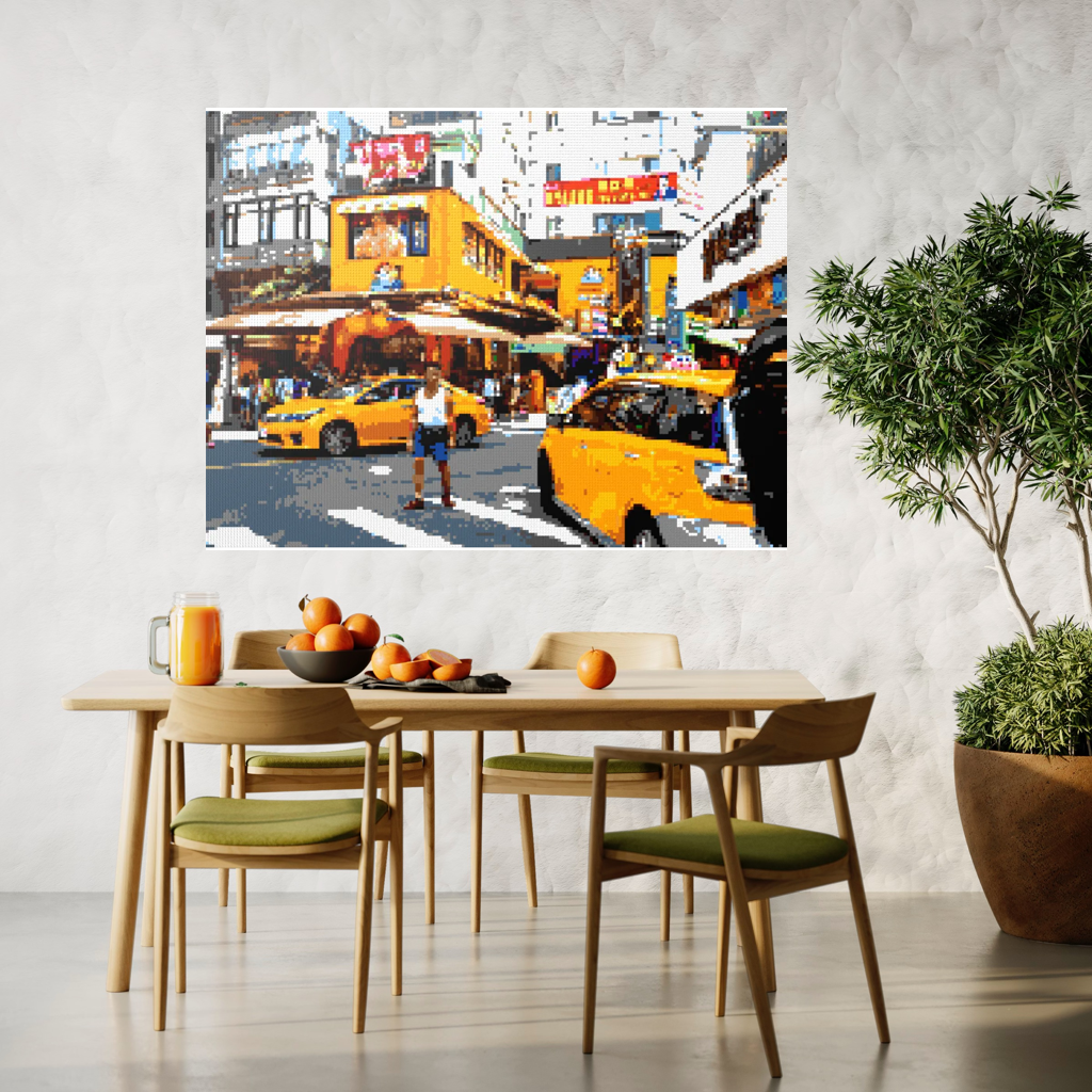 Taipei Street Scene with Taxis