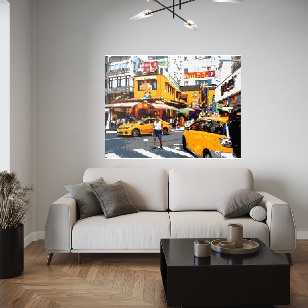Taipei Street Scene with Taxis