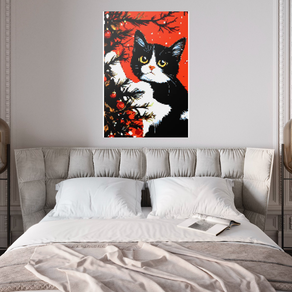 Cats love the Christmas tree mosaic
