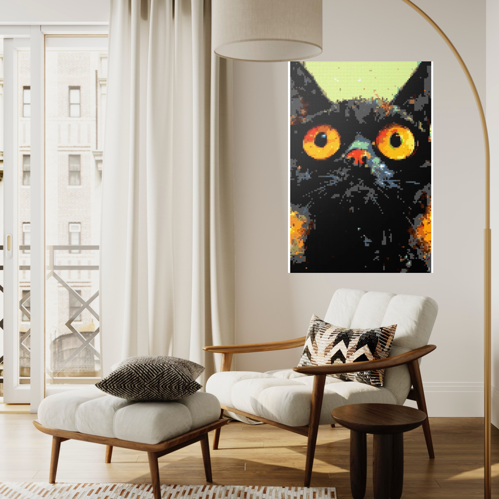 Black cat with yellow eyes