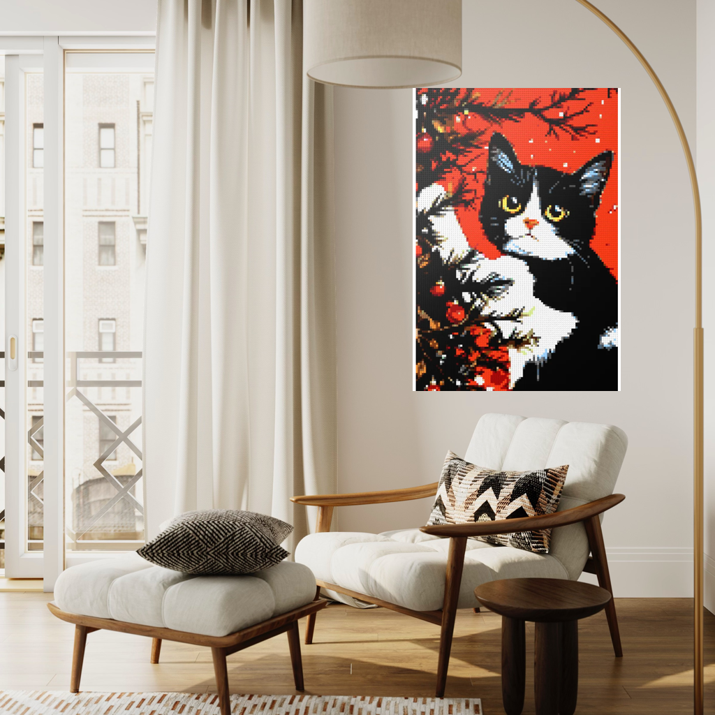 Cats love the Christmas tree mosaic