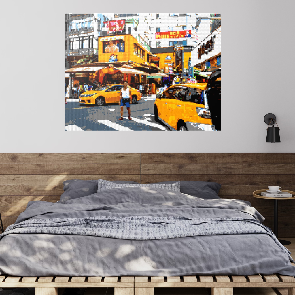 Taipei Street Scene with Taxis