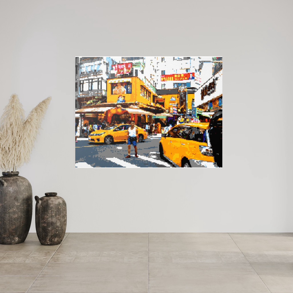Taipei Street Scene with Taxis