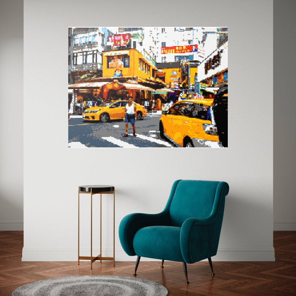 Taipei Street Scene with Taxis