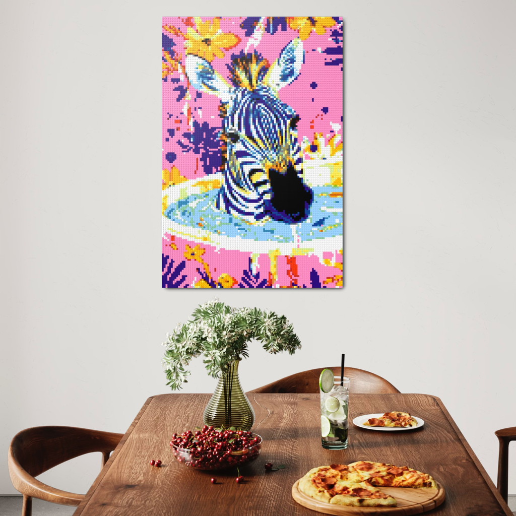 Zebra taking bath mosaic