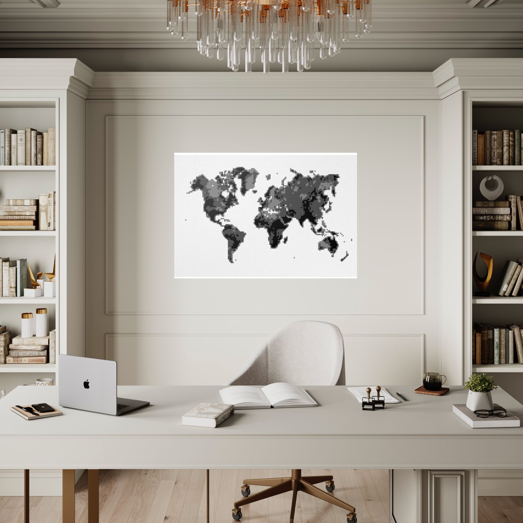 Black and white world map mosaics