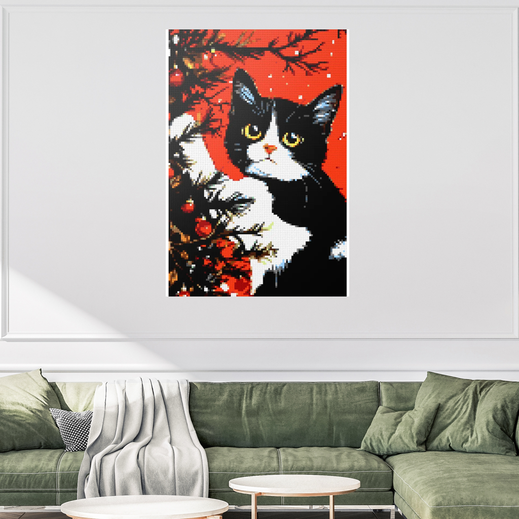 Cats love the Christmas tree mosaic