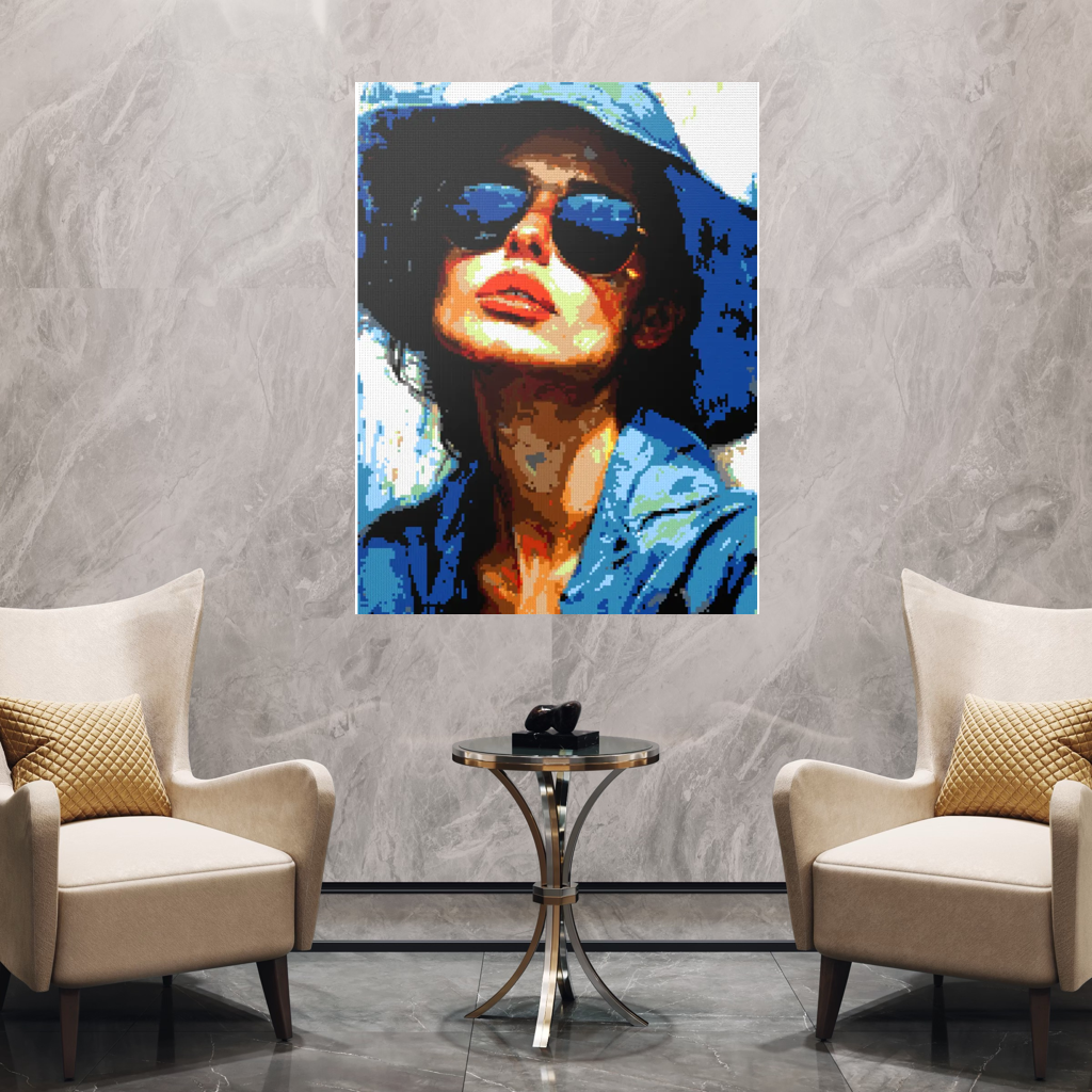 Woman in blue hat mosaic