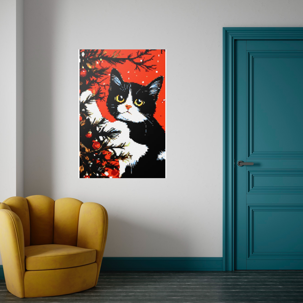 Cats love the Christmas tree mosaic