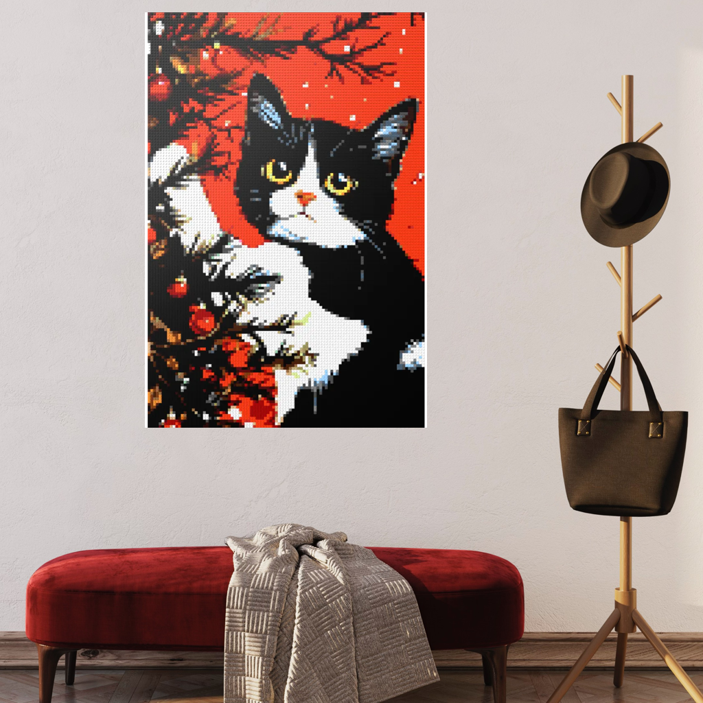 Cats love the Christmas tree mosaic