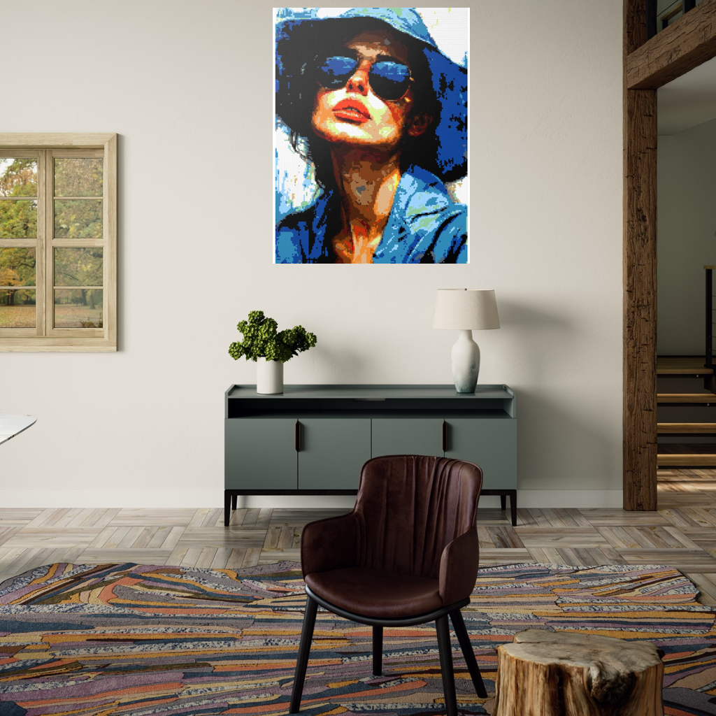 Woman in blue hat mosaic