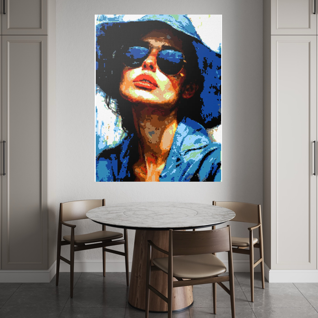 Woman in blue hat mosaic