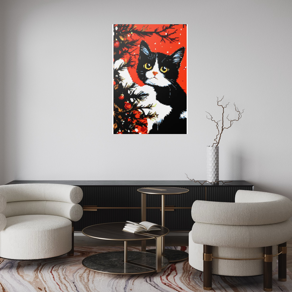 Cats love the Christmas tree mosaic