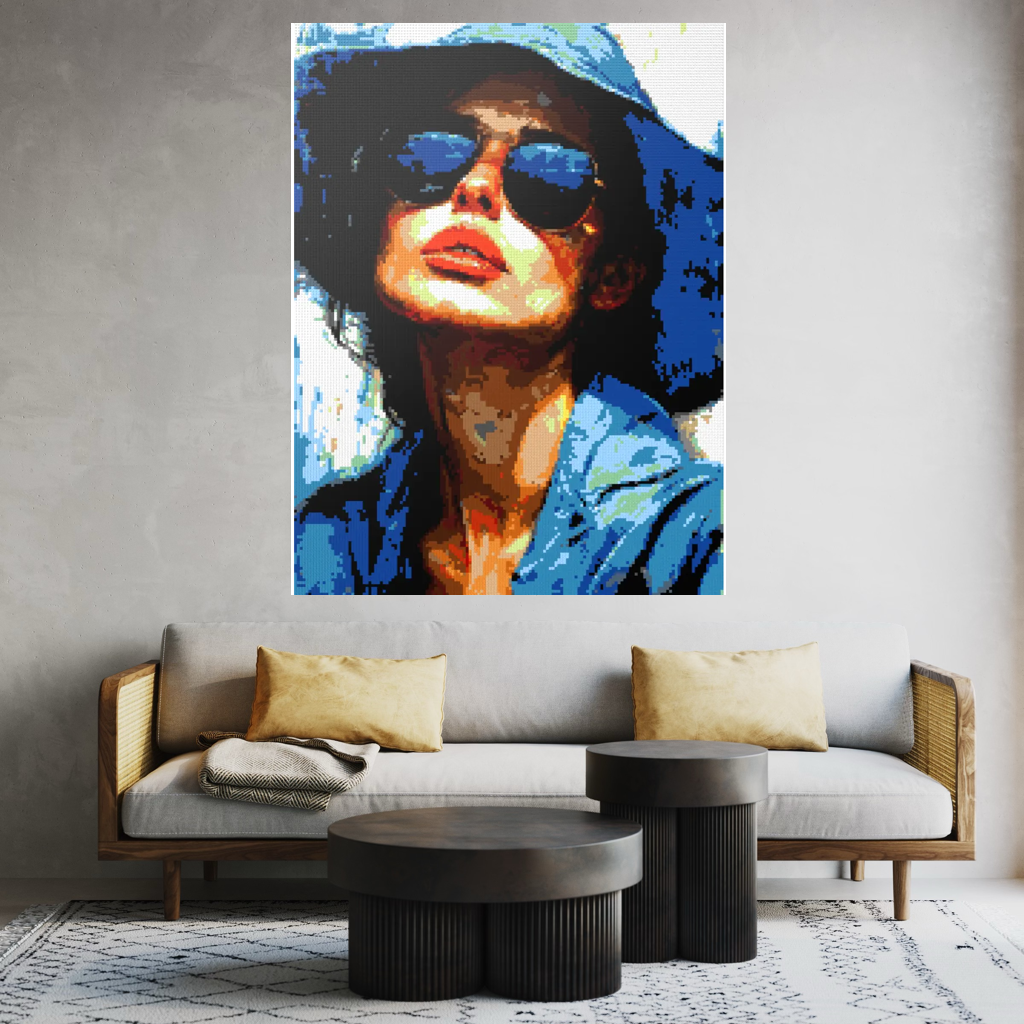 Woman in blue hat mosaic