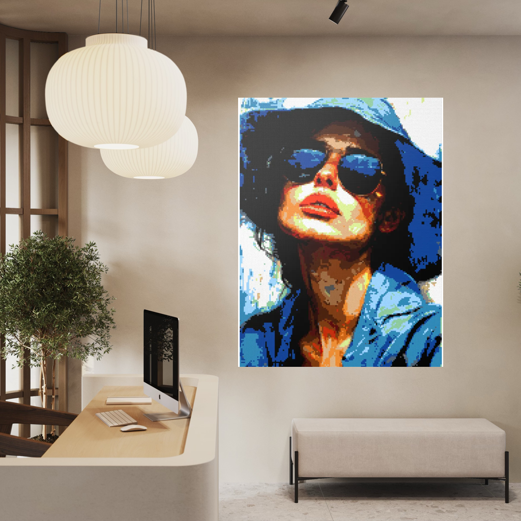 Woman in blue hat mosaic