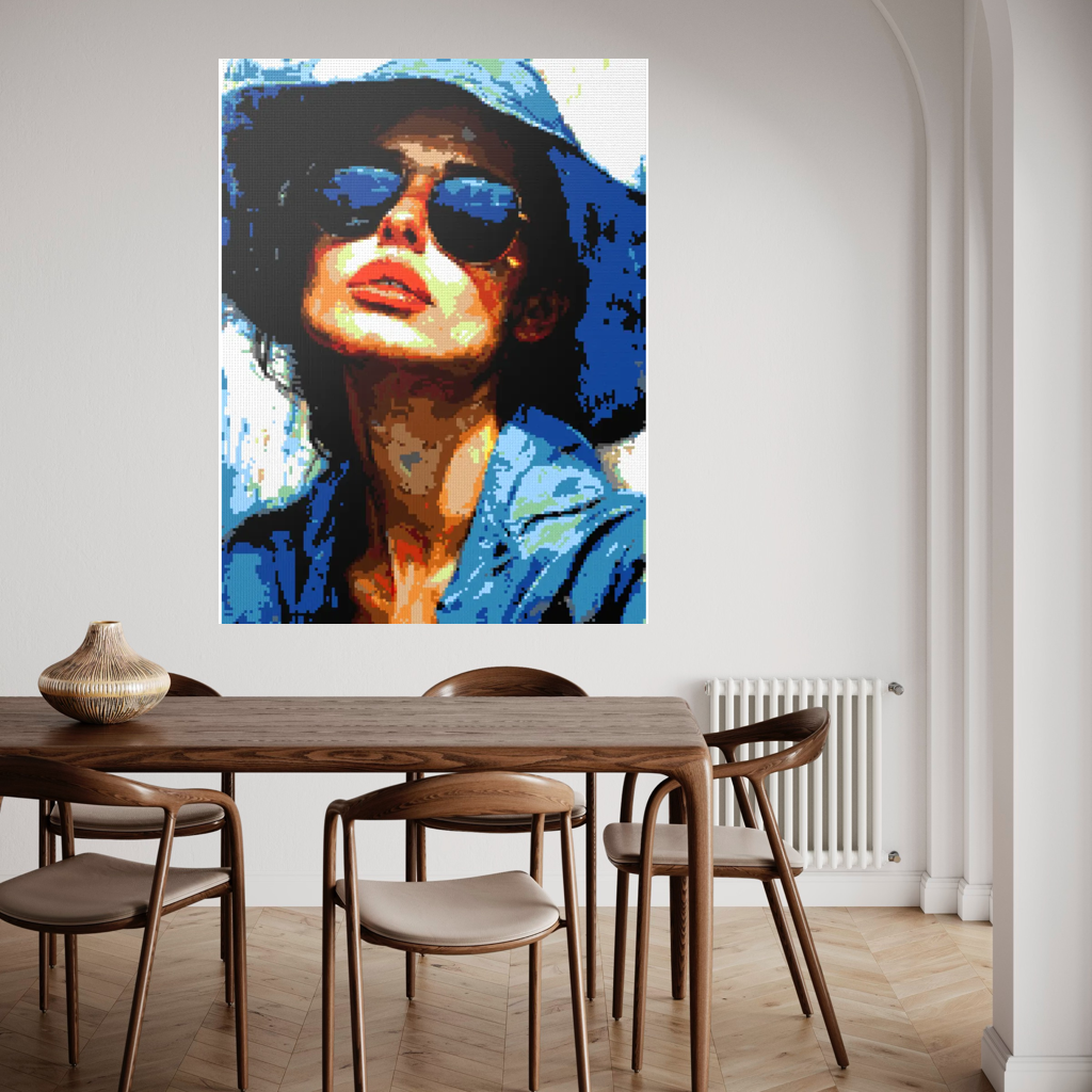 Woman in blue hat mosaic