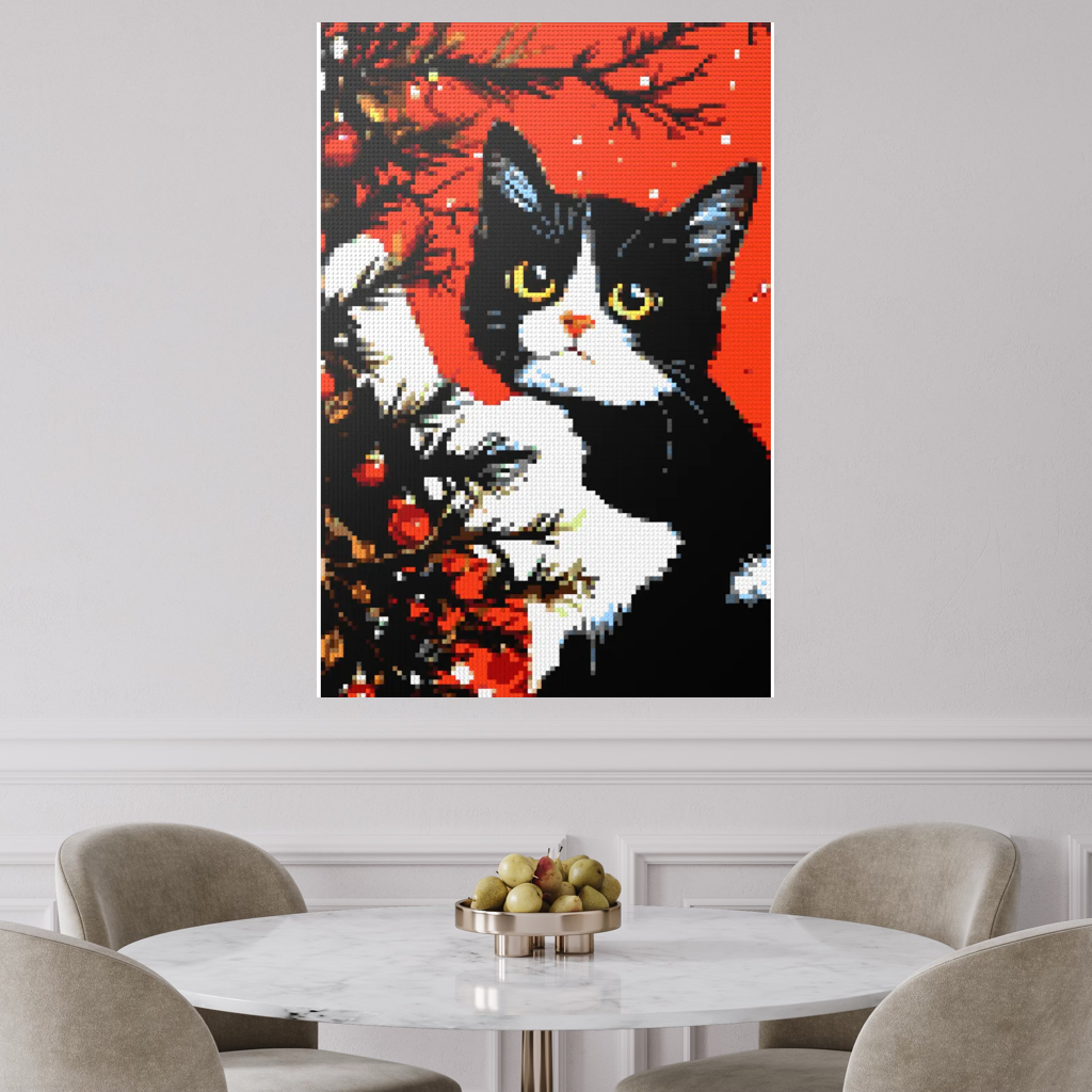 Cats love the Christmas tree mosaic