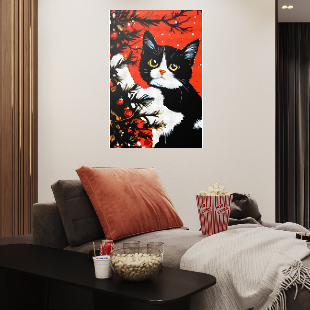 Cats love the Christmas tree mosaic