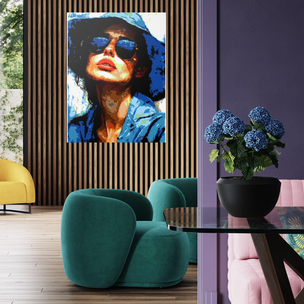 Woman in blue hat mosaic