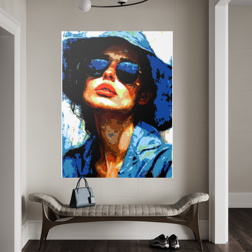 Woman in blue hat mosaic