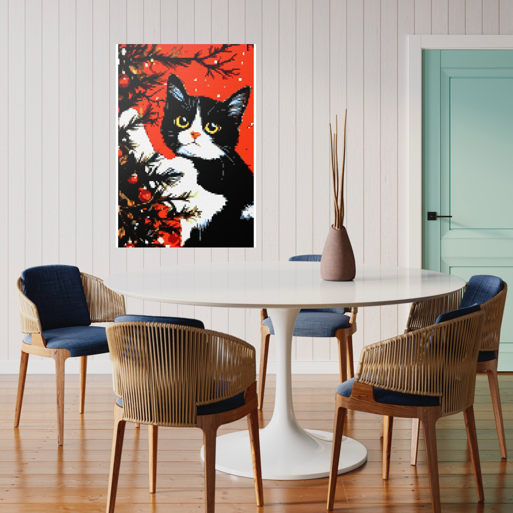 Cats love the Christmas tree mosaic