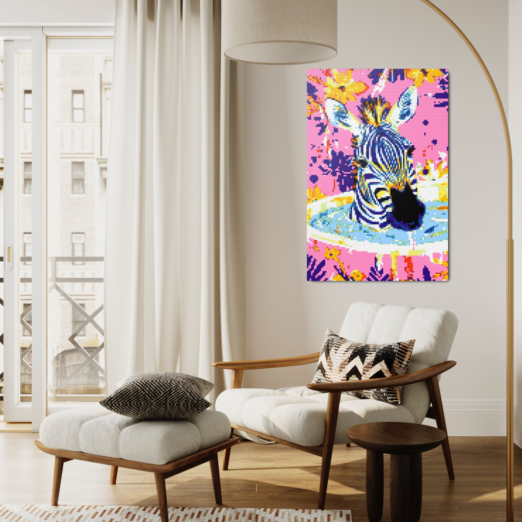 Zebra taking bath mosaic