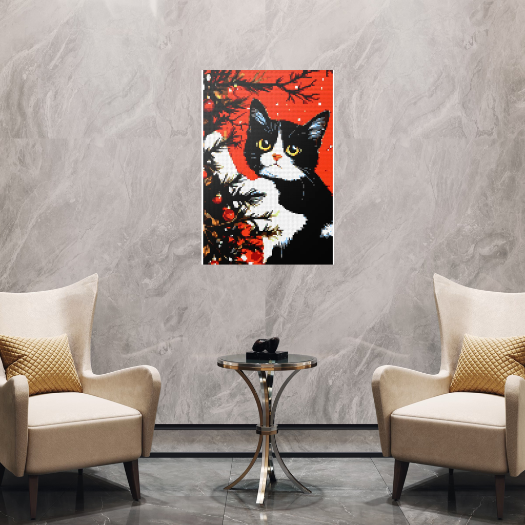 Cats love the Christmas tree mosaic
