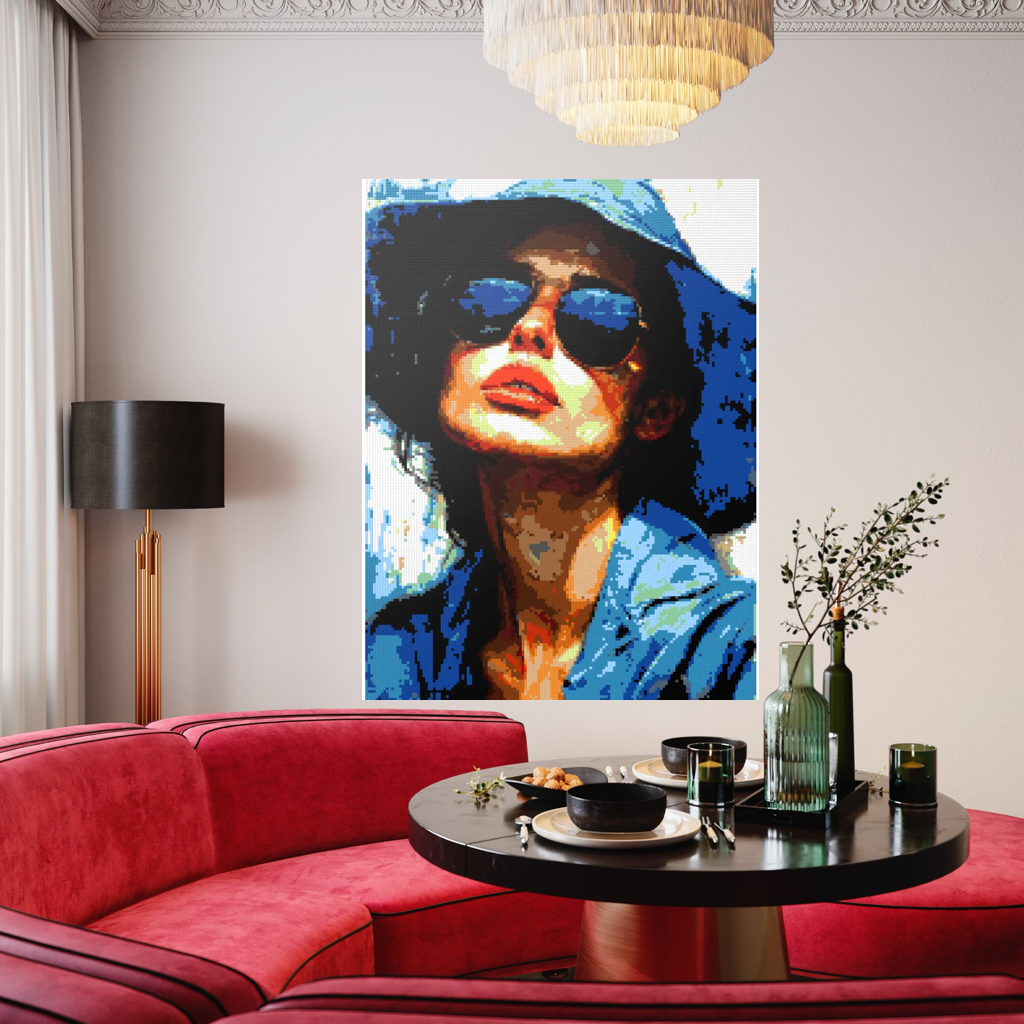 Woman in blue hat mosaic