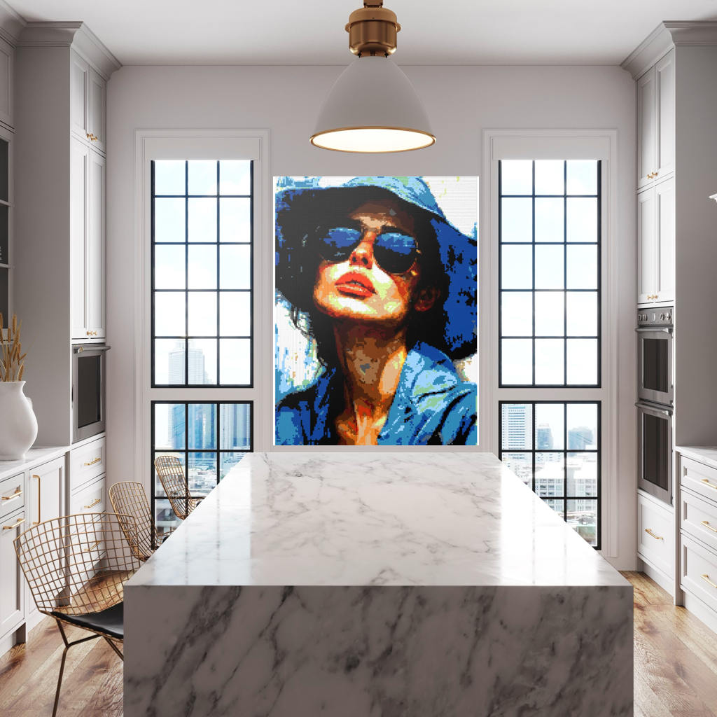 Woman in blue hat mosaic