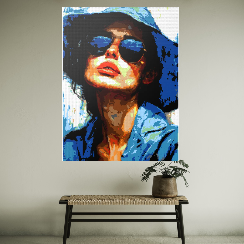 Woman in blue hat mosaic