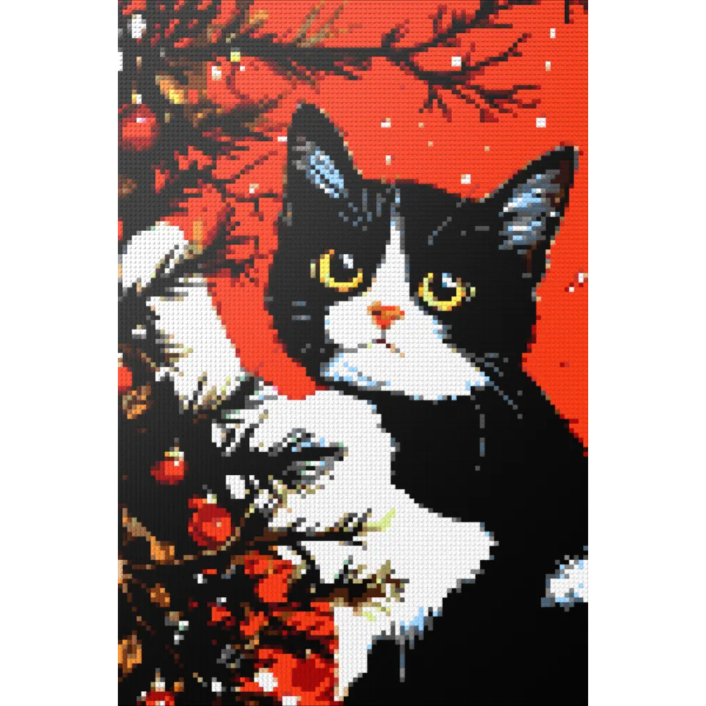Cats love the Christmas tree mosaic