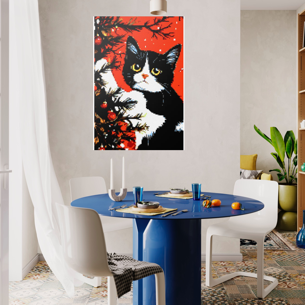 Cats love the Christmas tree mosaic