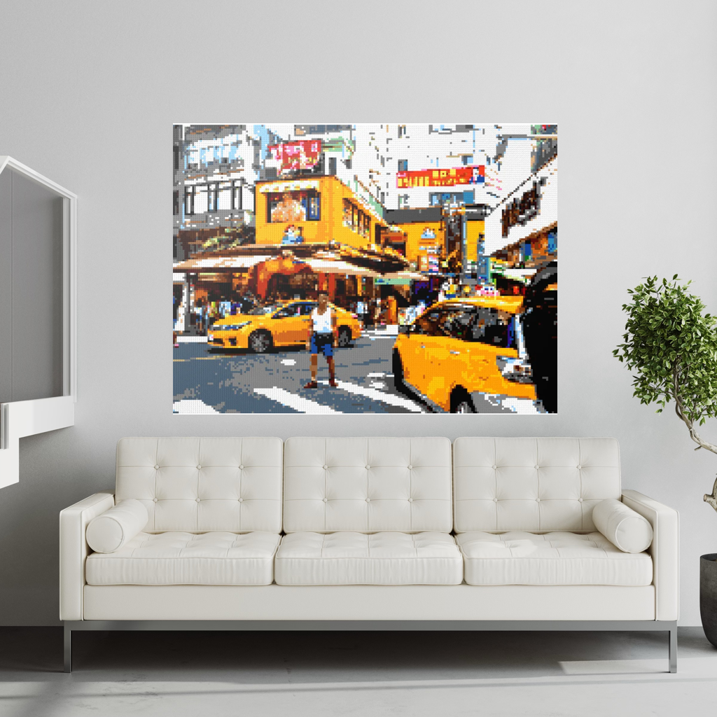 Taipei Street Scene with Taxis