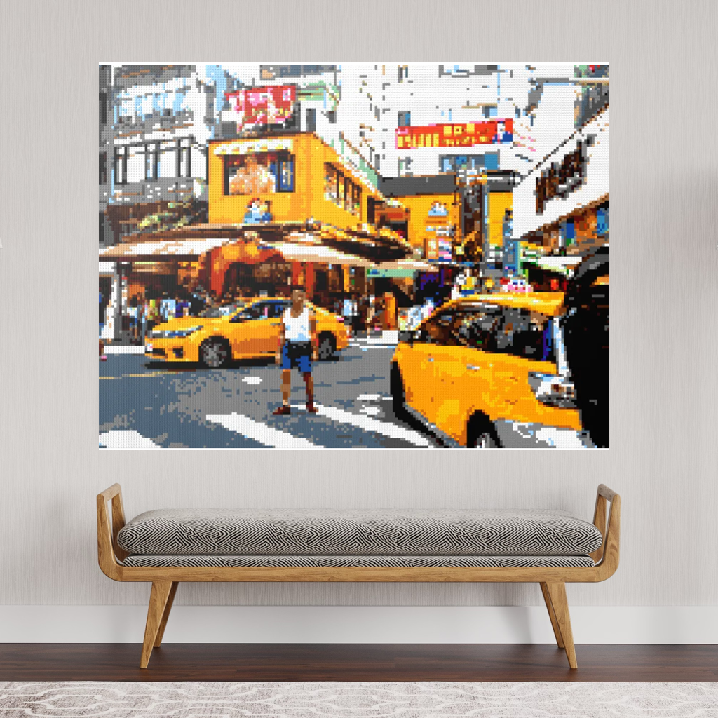 Taipei Street Scene with Taxis