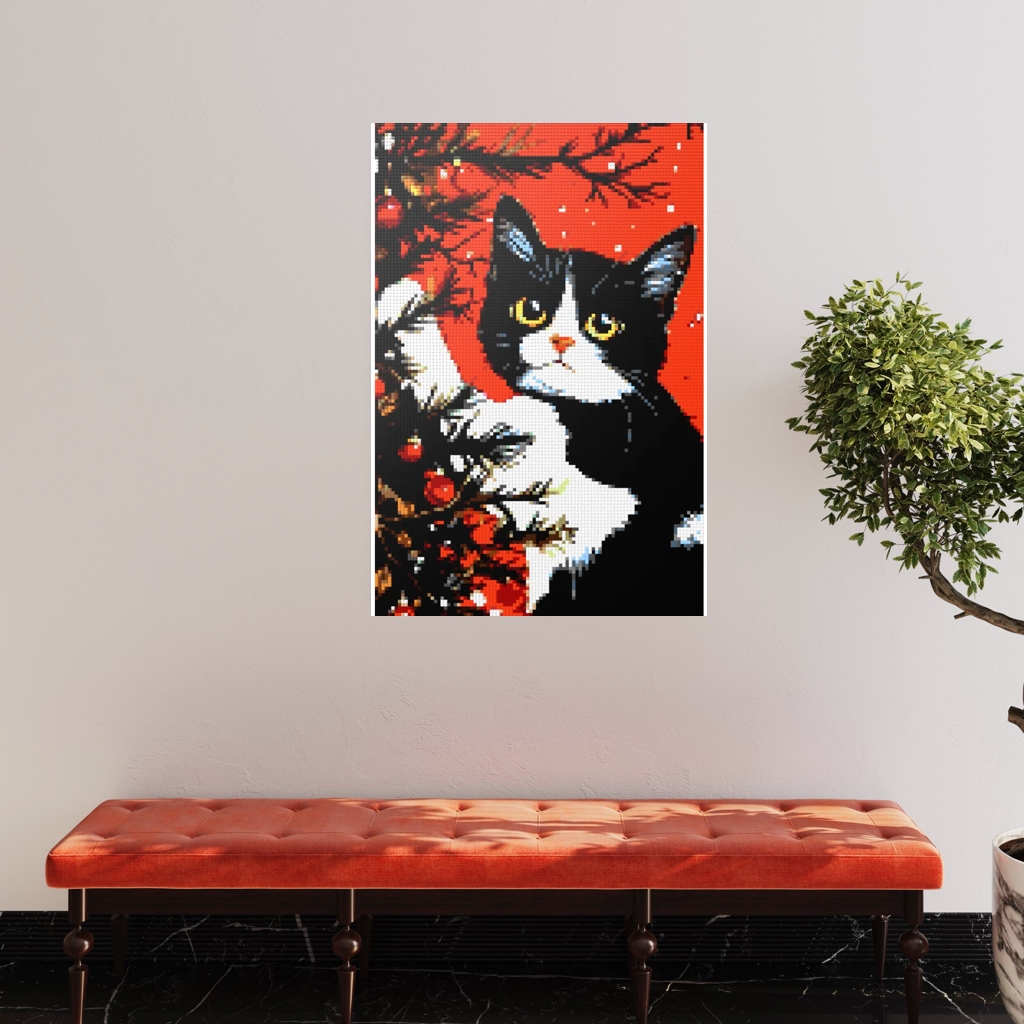 Cats love the Christmas tree mosaic