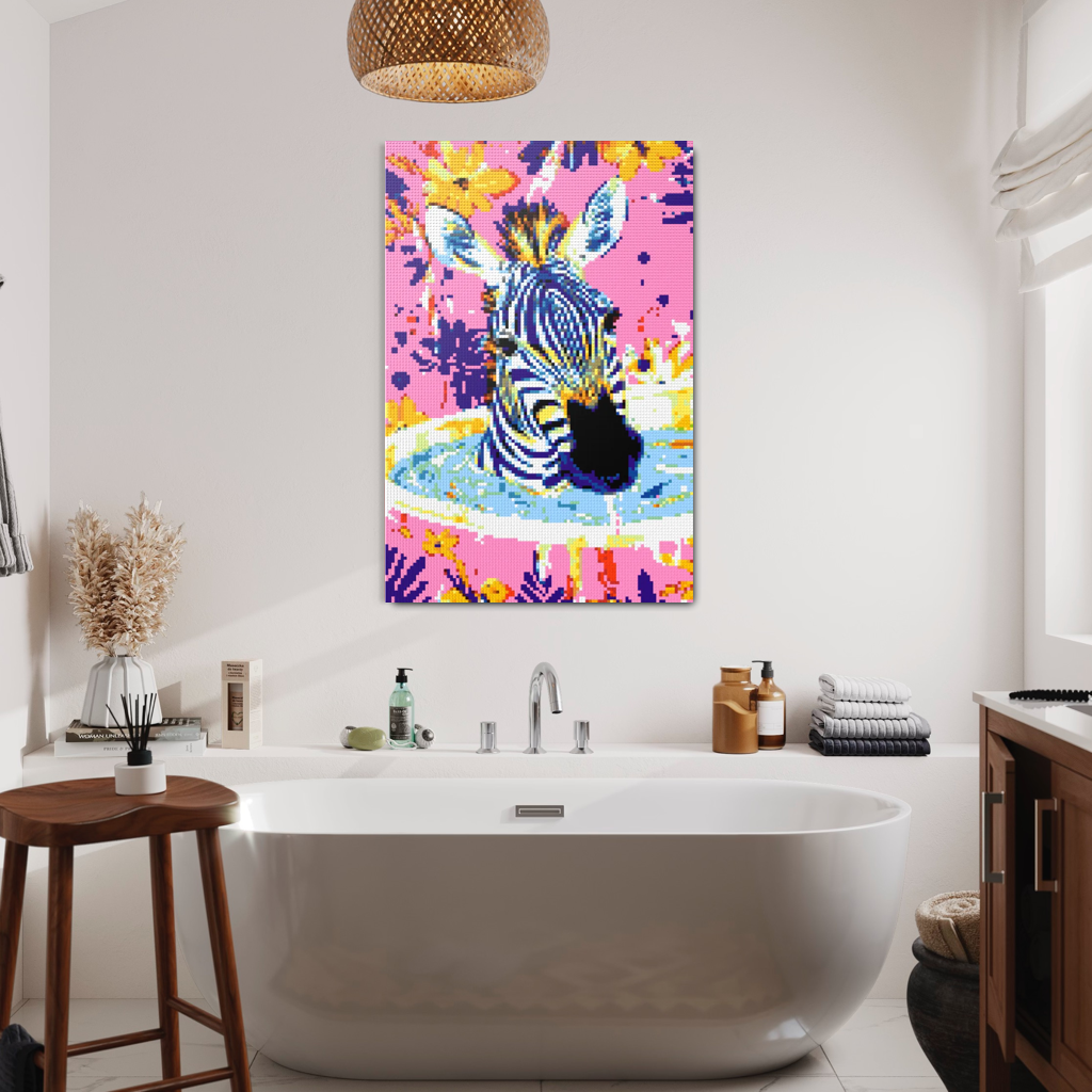 Zebra taking bath mosaic